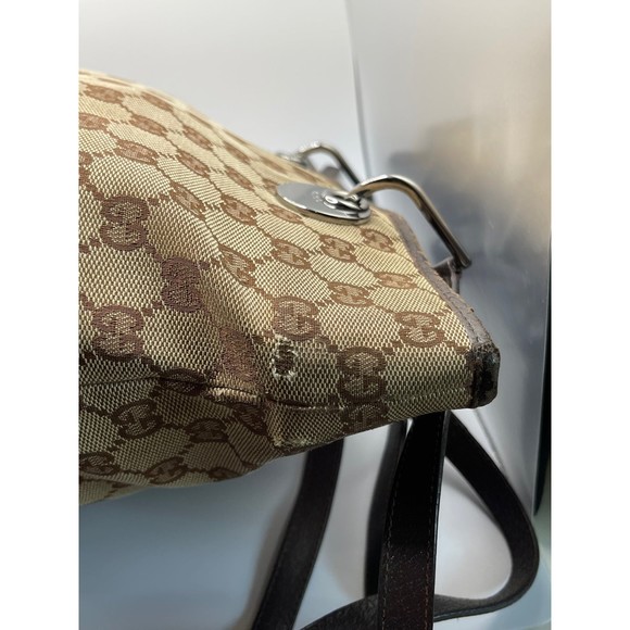 Authentic Gucci GG Leather & Canvas Eclipse Tote Bag Hand Purse - Picture 9 of 12